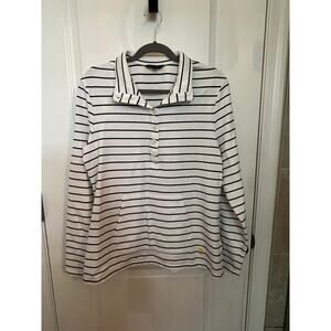 Brooks Brothers Women's White & Navy Golf Stripes Long Sleeve Knit Polo L Shirt